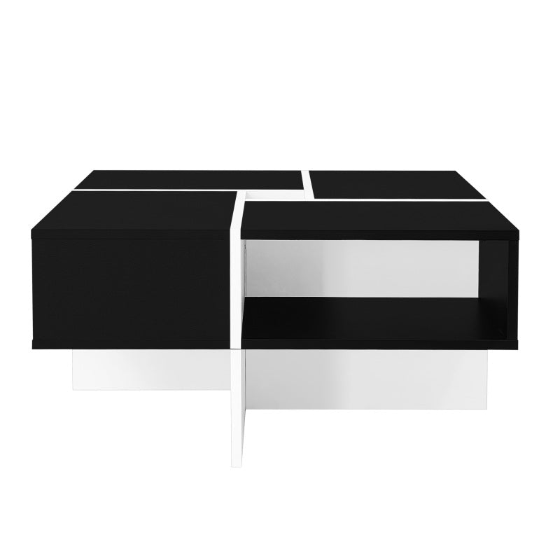 Moderner quadratischer Couchtisch 70x70x35cm - Schwarz-weißes Design, 5 offene Fächer, mittleres Ablagefach 10x10cm, Belastbarkeit 30KG, schwarzer quadratischer Couchtisch