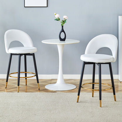 360° drehbarer Barstuhl. Moderner weißer PU, komfortabler gepolsterter Barstuhl, geeignet für Bar, Esszimmer, Küche usw. Eine Box von 2 Packungen.