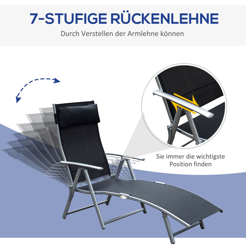 Sonnenliege klappbar Gartenliege mit Kissen, Metall und Stoff Schwarz für Strand und Terrasse