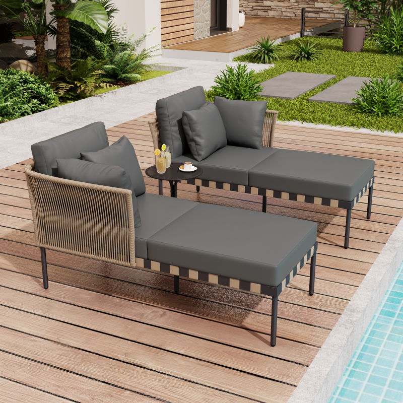 Gartensofa, Outdoor Loungesessel, Abnehmbarer und Modularer Garten Loungesessel, Balkonmöbel-Set, Loungemöbel, Terrassenmöbel mit 4 Kissen, Couchtisch mit Abnehmbaren und Waschbaren Kissen, Grau