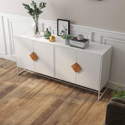 Massivholz-Sideboard mit speziell geformten quadratischem Griff, 4 Türen und doppeltem Stauraum