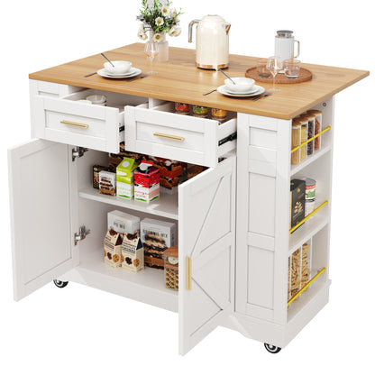 Moderne Kücheninsel Küchenschrank mit Holzmaserung Multifunktionaler Esstisch Speisewagen Buffetschrank mit Stretchfunktion Weiß Ohne Matratze