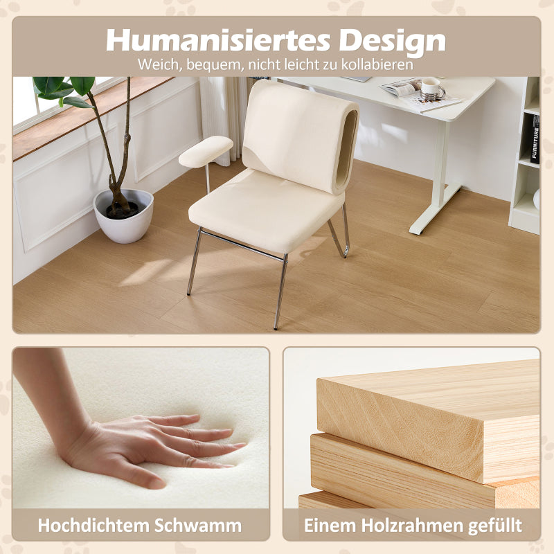 Bürostuhl mit integriertem Katzenbett - Haustierfreundlicher Stuhl, kratzfestes Material, breite Sitzfläche, austauschbare Armlehnen, menschenfreundliches Design, Katzenbett in der Rückenlehne, Beige