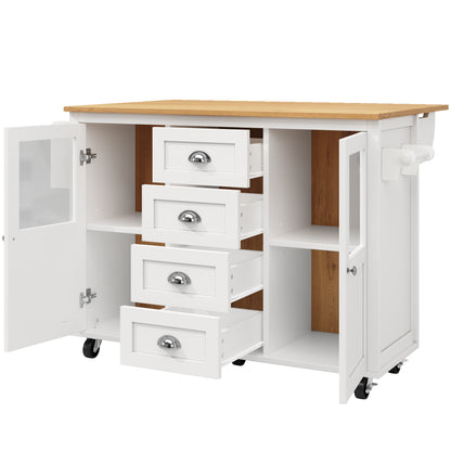 Kücheninsel,Küchenschrank,Buffetschrank,120x73(45)x93cm,ausziehbarer Küchenwagen mit Rollen, Handtuchhalter, Gewürzregal, verstellbaren Einlegeböden, zwei Türen, vier Schubladen, weiß