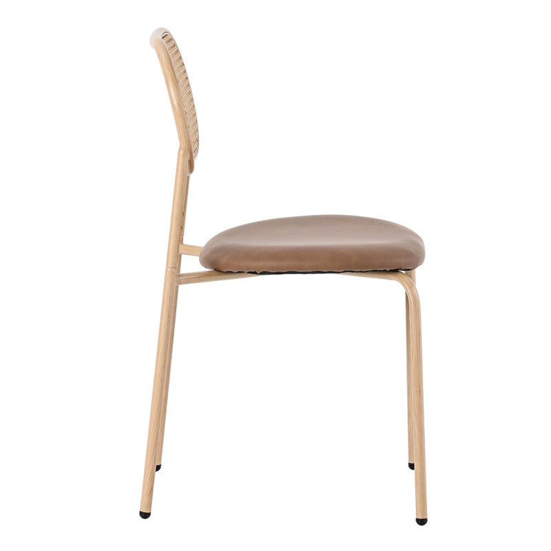4er set Esszimmerstuhl, moderner, einfacher Freizeitstuhl mit vier Stützbeinen aus Metall, Rattan-Freizeitstuhl, Wohnzimmer- und Schlafzimmerstuhl, Braun