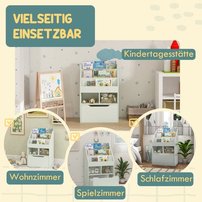 Kinder Bücherregal Kinderregal mit Schublade, 3 Ablagefächern und 2 offenen Fächern, Aufbewahrungsregal für Kinderzimmer, Spielzimmer, Hellgrün