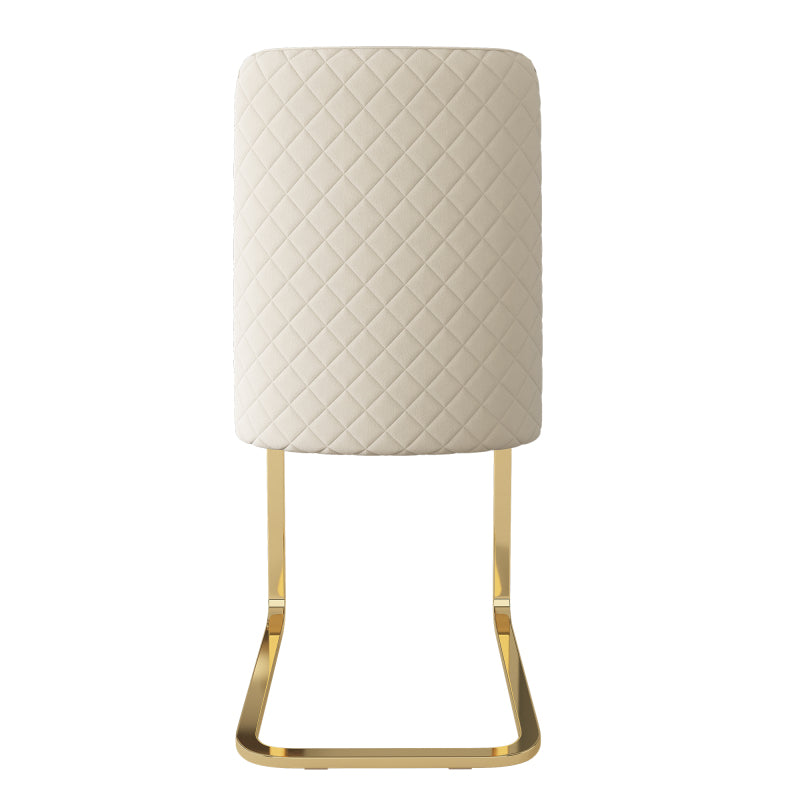 Samt-Esszimmerstuhl, 2er-Set, Lounge-Sessel, Diamant-Rücken-Design, mit goldfarbenen Metall-Stützbeinen, Beige