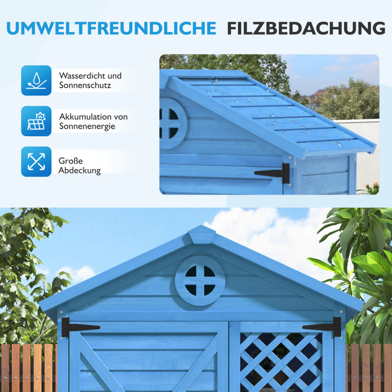 Outdoor Holz Gartenmöbel Aufbewahrungsschuppen, Werkzeughaus für Garten, Terrasse, verblassungsfrei, wetterfest, wartungsfrei, umweltfreundlich, sicher und geschützt, blau