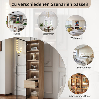 Badezimmerschrank, mittel, mit Lichtleiste, 40 cm breit, mit 1 großen Schubladen und 1 Türen, Glastür