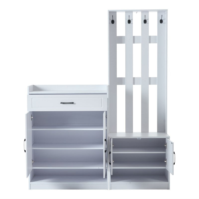 Flurgarderobe Paneel+Schuhschränke, Schuhwechsel-Set, weiß Garderoben-Set 140.6 x 32 x 180 cm