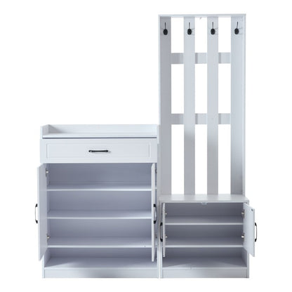 Flurgarderobe Paneel+Schuhschränke, Schuhwechsel-Set, weiß Garderoben-Set 140.6 x 32 x 180 cm