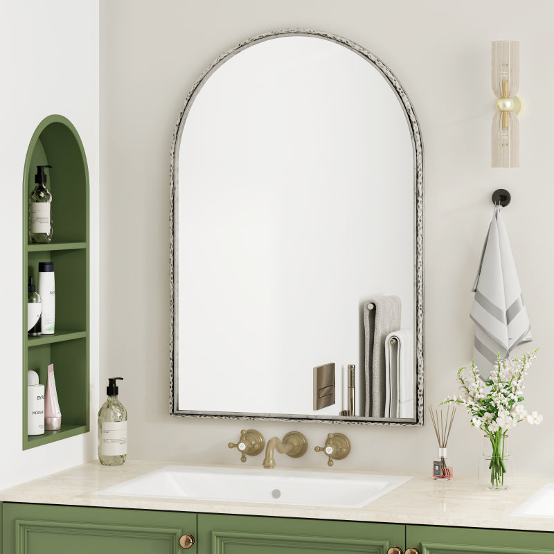 Iron Art Oval Retro Mirror, Antique Effect, Wall Hanging, Suitable For Bathroom, Bedroom, Living Room (Gold)