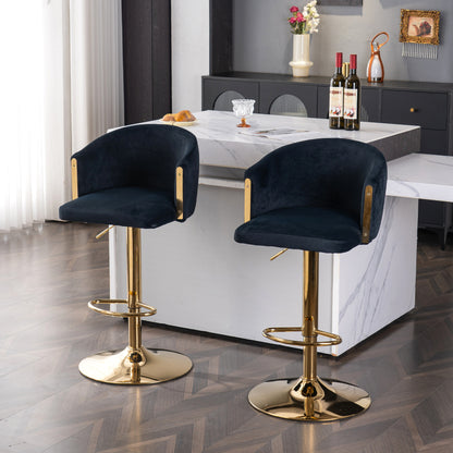 Moderner drehbarer höhenverstellbarer Barhocker, moderner Barhocker für Küche, Bar und Restaurant Theken, Hubhocker mit Rückenlehne und goldener Fußstütze (black.Set of 2)