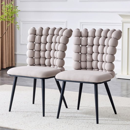 Esszimmerstuhl Samt Hellgrau, Kugelketten-Design, Schwarz-Metallbeine, Modern