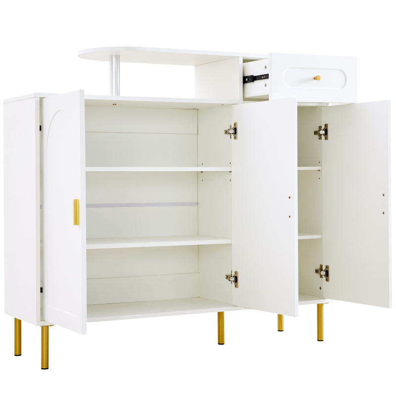 Kommode/Sideboard/Schuhschrank mit Metallgriffen, 1 Schublade und 3 Türen, auf Metallfüßen, Weiß. Maße: B120 × H92 × T35 cm