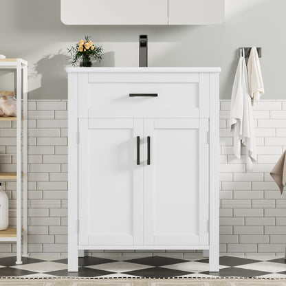 Bodenstehender Badezimmerschrank mit Waschbecken,Waschtisch,Volllackierung, integriertes Keramik Waschbecken, weiß