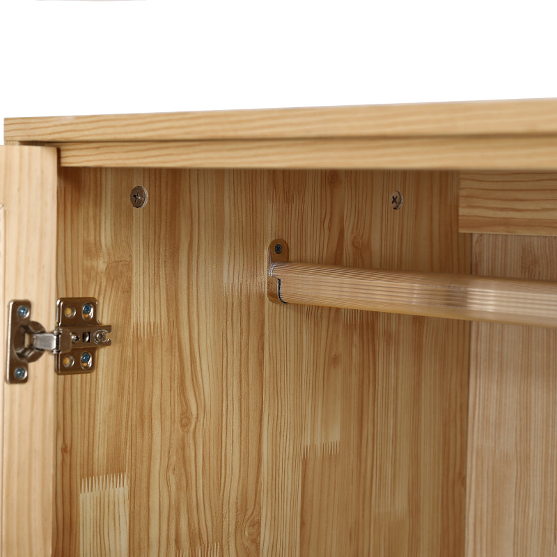 Kleiderschrank mit Stange, 2-türiger Kleiderschrank, Schlafzimmer, Rattannetz, Wohnzimmer, mit unterem Flip-Top-Deckel, Spanplatten+PE-Rattan, Natur