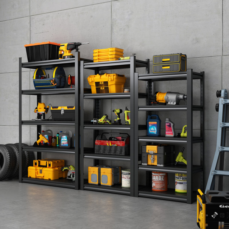 H198cm Schwerlastregal 5 Ebenen – Metall Lagerregal 650kg Tragkraft, Höhenverstellbares Industrieregal für Garage, Keller & Werkstatt, Schwarz, H198cm × B120cm × T45.7cm