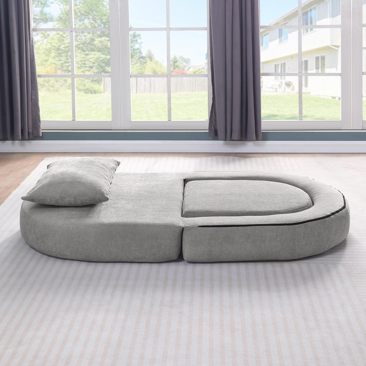 Modulares Sofa-Set Frottee (Terry Cloth), Sektionssofa Minimalistisch, Wohnzimmer Couchgarnitur, Umkehrbar, Light Grey