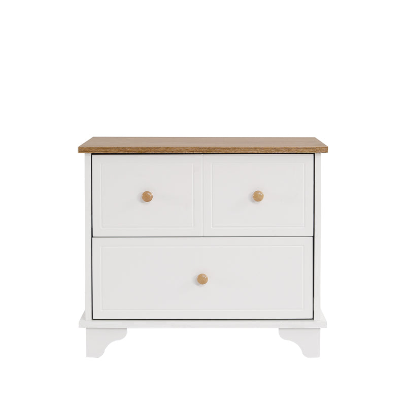 Nachttisch mit 2 Schubladen, geräuschlosen Gleitern, Schön gearbeitete Füße, Stauraum im Wohnzimmer und Schlafzimmer, MDF+Spanplatte, Weiß+Natur