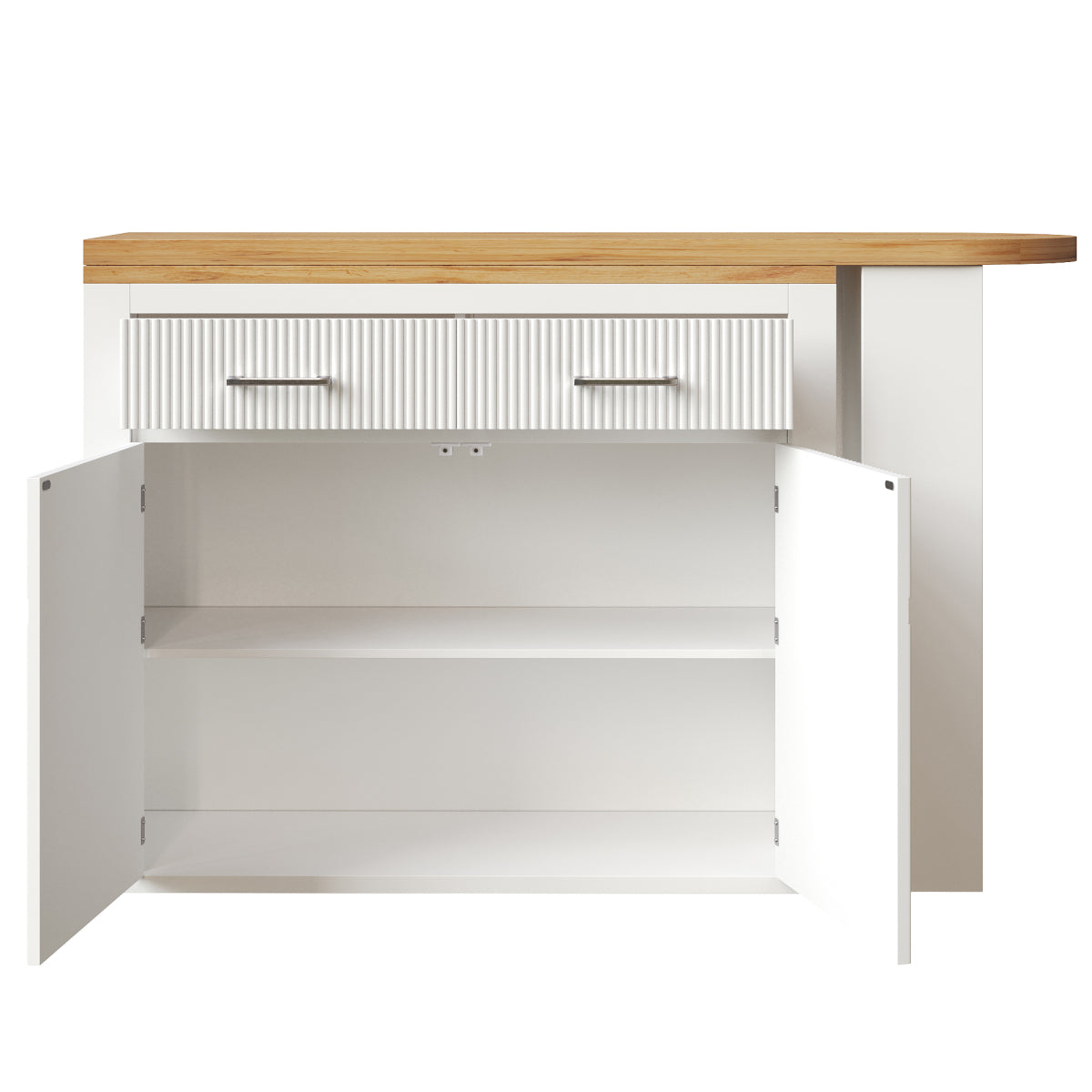 Ausziehbarer Bartisch Weiß (137-215cm) - Moderner Teleskop-Hochtisch mit Schublade & 2 Regalen - Bewegliche Kücheninsel & Bistro Table