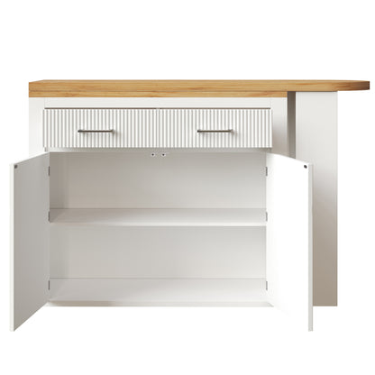 Ausziehbarer Bartisch Weiß (137-215cm) - Moderner Teleskop-Hochtisch mit Schublade & 2 Regalen - Bewegliche Kücheninsel & Bistro Table