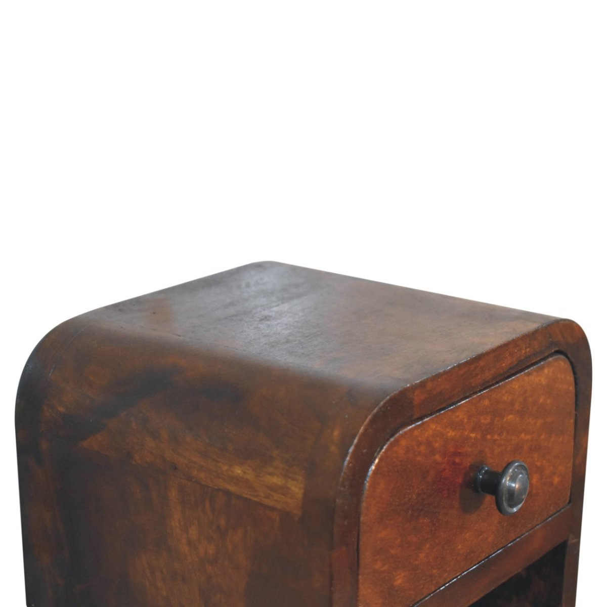 Schwebender Mini-Nachttisch aus Massivholz – Kastanienbraun, 1 Schublade & offenes Fach, Wandmontage, Handgefertigt, 20x17x20 cm