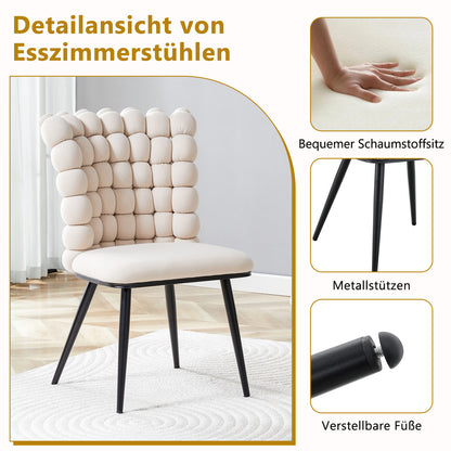 Esszimmerstuhl 2er Set Samt, Schwarz-Metallbeine, Modern Luxus, Cremeweiß