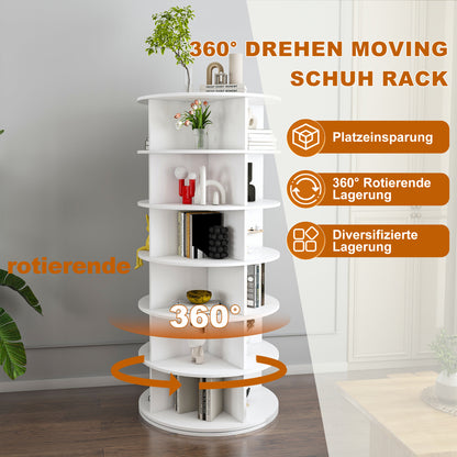 Drehbares Schuhregal 6 Etagen, 360°, Platzsparend, 24 Paar, Weiß, 138,5 cm