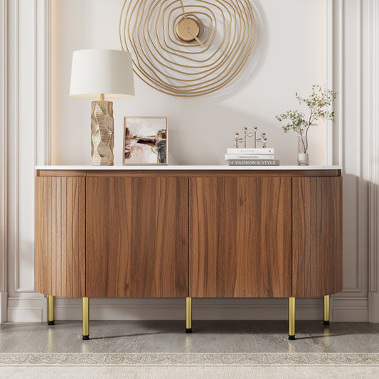 Moderner Bogenförmiger Sideboard mit verstellbaren Regalen und Metallbeinen, ideal für Wohnzimmer und Esszimmer (Nussbaum)