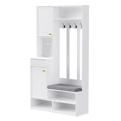 Garderoben-Set mit Sitzbank, Schubladen & Lochwand, Flurgarderobe 6-in-1, MDF, Weiß, 100x180x35 cm