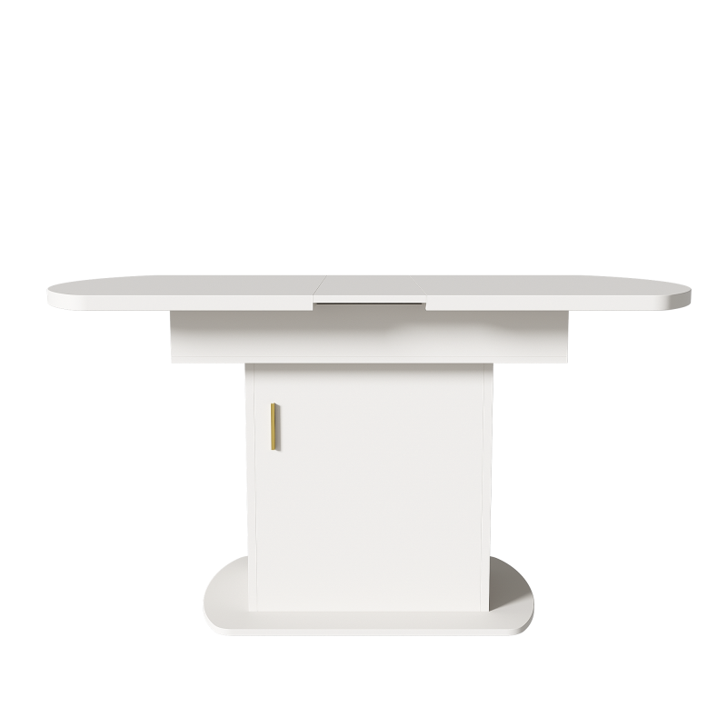 Ausziehbarer ovaler Esstisch, L110/130*W70*H75cm, weiß+goldener Griff