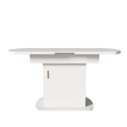 Ausziehbarer ovaler Esstisch, L110/130*W70*H75cm, weiß+goldener Griff