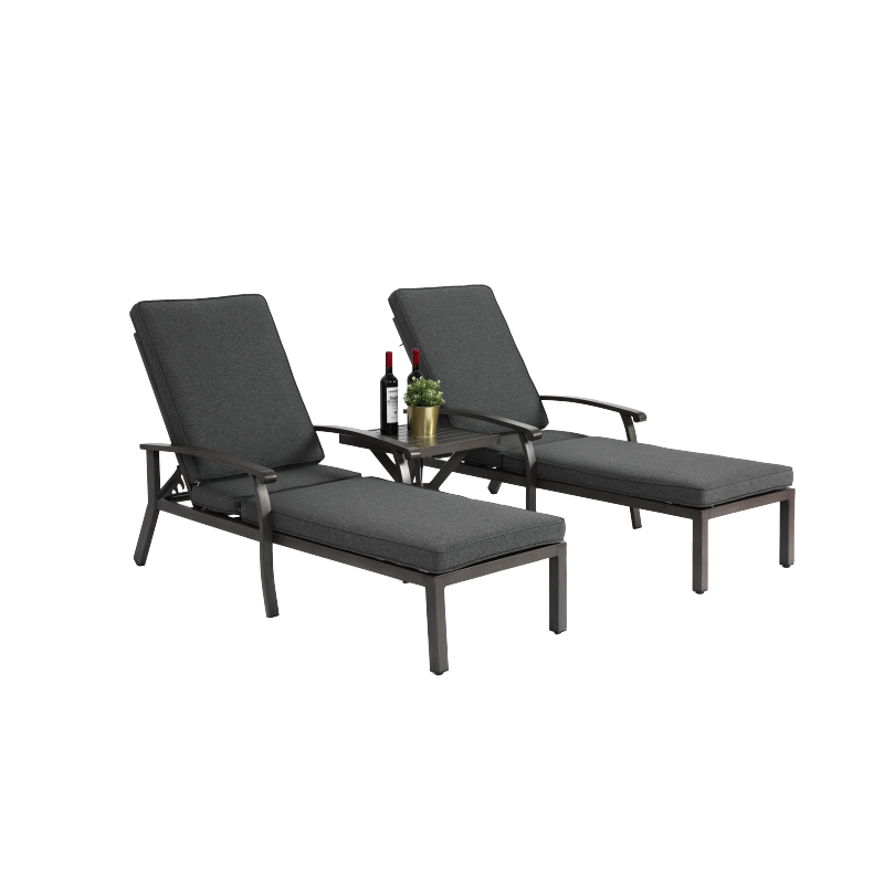 Lounge Patio Chair with Cotton Cushion, Adjustable Reclining Rust-Resistant Aluminum  Poolside Chaise Lounge Furniture, Waterproof Grey Cushion (1pc)