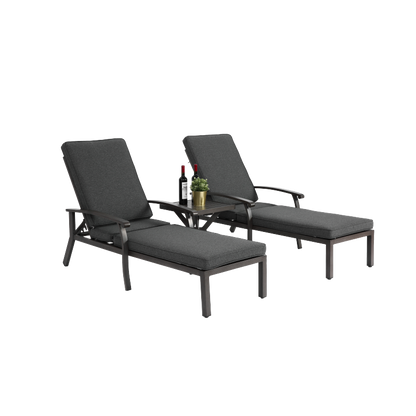 Lounge Patio Chair with Cotton Cushion, Adjustable Reclining Rust-Resistant Aluminum  Poolside Chaise Lounge Furniture, Waterproof Grey Cushion (1pc)