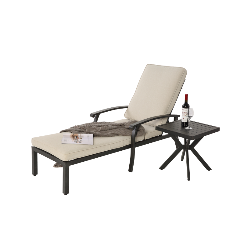Lounge Patio Chair with Cotton Cushion, Adjustable Reclining Rust-Resistant Aluminum  Poolside Chaise Lounge Furniture, Waterproof Beige Cushion (1pc)