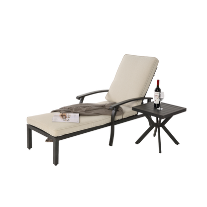 Lounge Patio Chair with Cotton Cushion, Adjustable Reclining Rust-Resistant Aluminum  Poolside Chaise Lounge Furniture, Waterproof Beige Cushion (1pc)