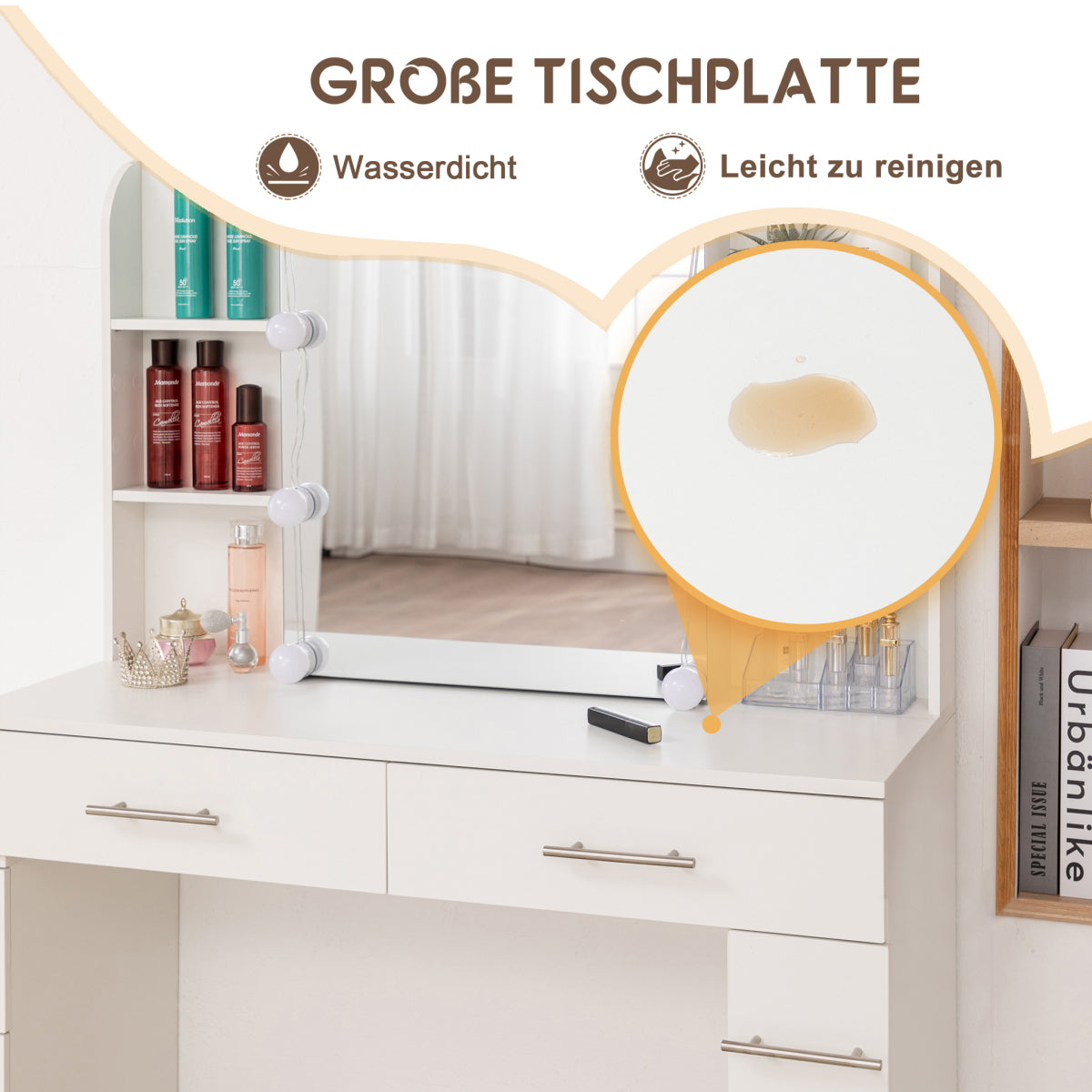 Schminktisch Frisiertisch Kosmetiktisch mit Spiegel Schublade LED Beleuchtung