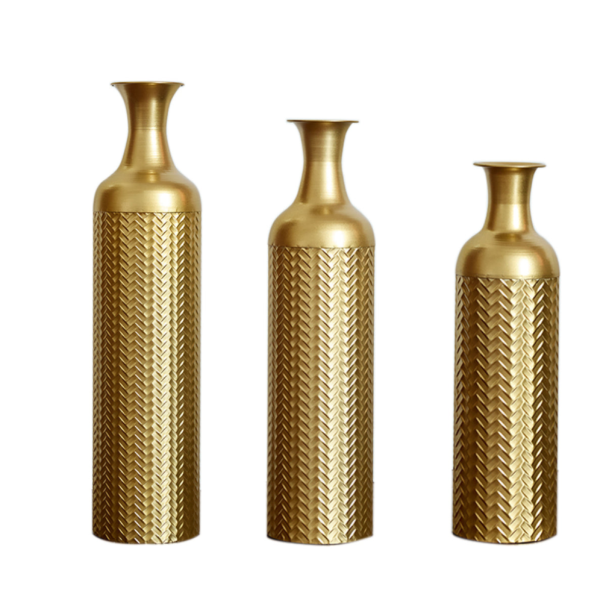 3er Set Bodenvase Metall, Gold, Retro Stil, Hohe Dekovasen 83/65/50 cm