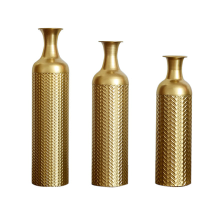 3er Set Bodenvase Metall, Gold, Retro Stil, Hohe Dekovasen 83/65/50 cm