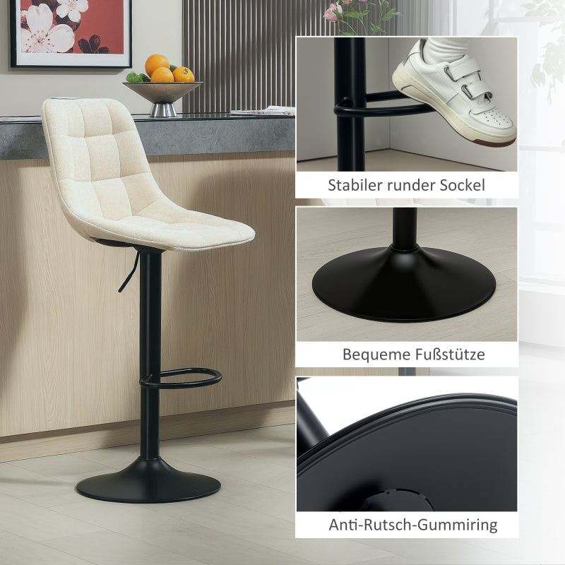 Barhocker 2er-Set, Gepolstert Barstuhl mit Lehne, 360° Drehbar Tresenhocker, für Küche, Wohnzimmer, Beige