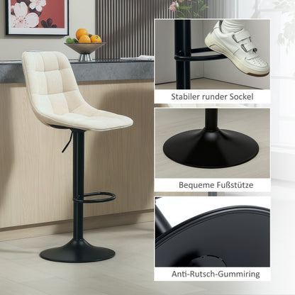 Barhocker 2er-Set, Gepolstert Barstuhl mit Lehne, 360° Drehbar Tresenhocker, für Küche, Wohnzimmer, Beige