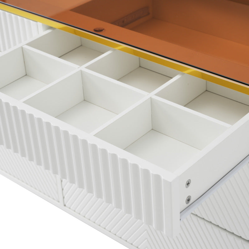 Kommode Sideboard aus Bernstein Glas, Kommode mit 6 Schubladen,Facheinteilung, kippsicher, Hochschrank für Schlafzimmer und alle Wohnräume, 120 x 40 x 76 cm, weiß