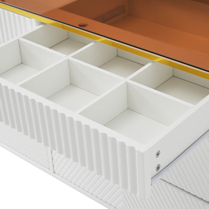 Kommode Sideboard aus Bernstein Glas, Kommode mit 6 Schubladen,Facheinteilung, kippsicher, Hochschrank für Schlafzimmer und alle Wohnräume, 120 x 40 x 76 cm, weiß