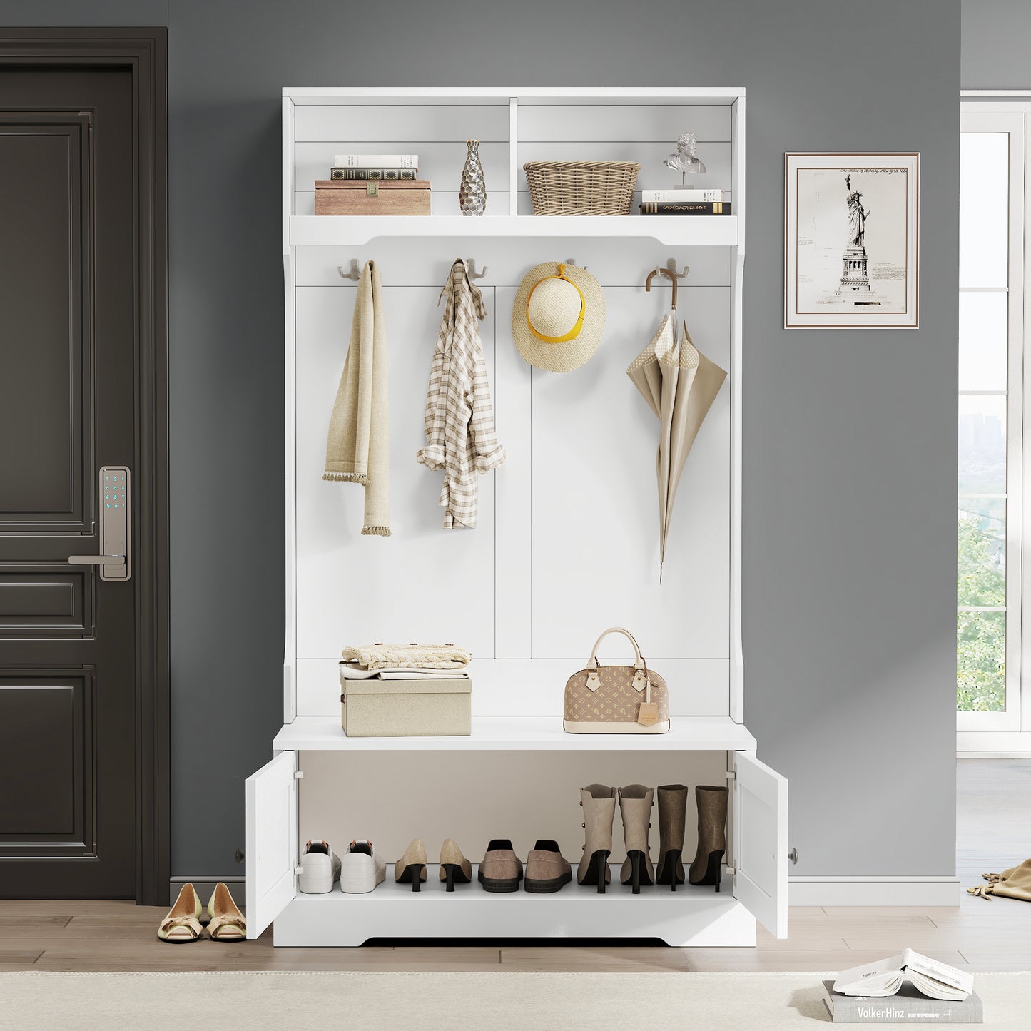 Weißer Eingang Schrank, zur offenen Aufbewahrung - Kleiderständer, Garderobe, Schuhschrank