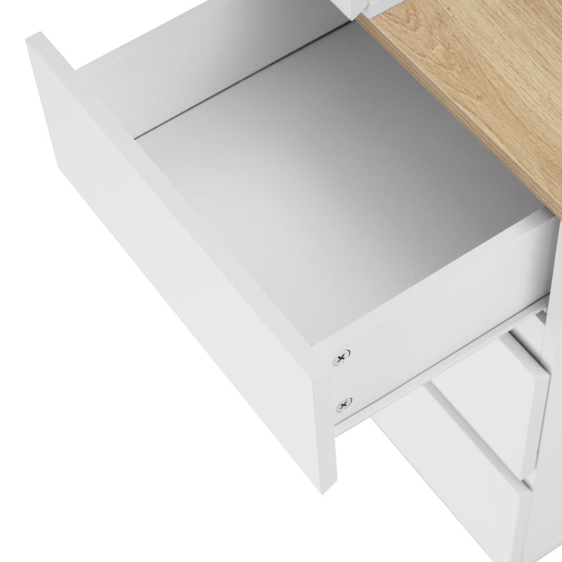 Schreibtisch mit 5 Schubladen,Frisiertisch, Funktion von Aufbewahrung, für Schlafzimmer , E1-Spanplatte, weiß+oak