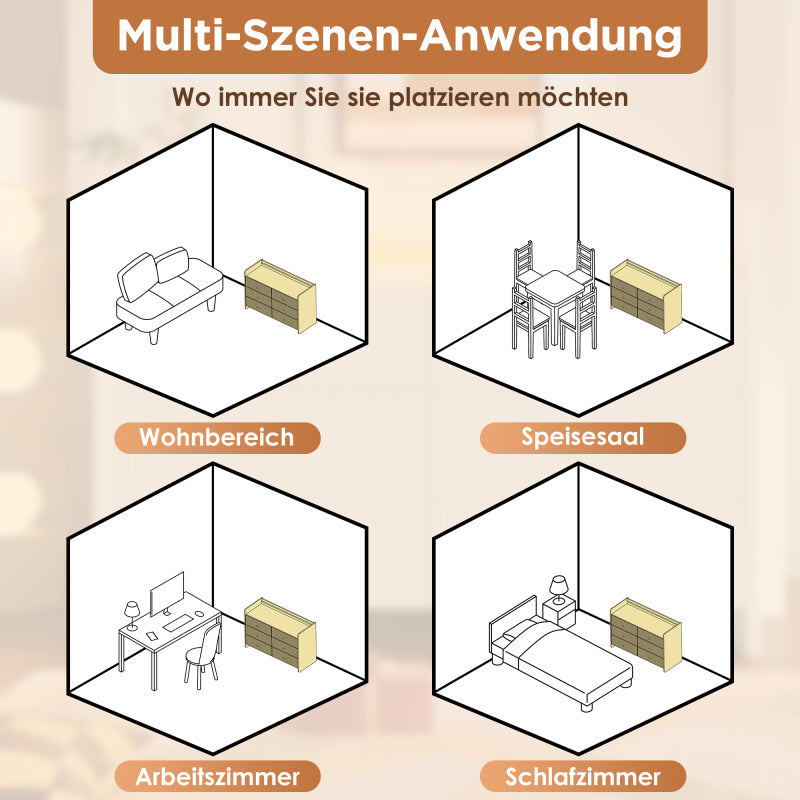 Sideboard, Kommode mit LED-Beleuchtung und 6 Schubladen, Wellenförmiges Rillendesign, Moderner Schrank für Wohnzimmer und Schlafzimmer, 120x40x75cm, Weiß