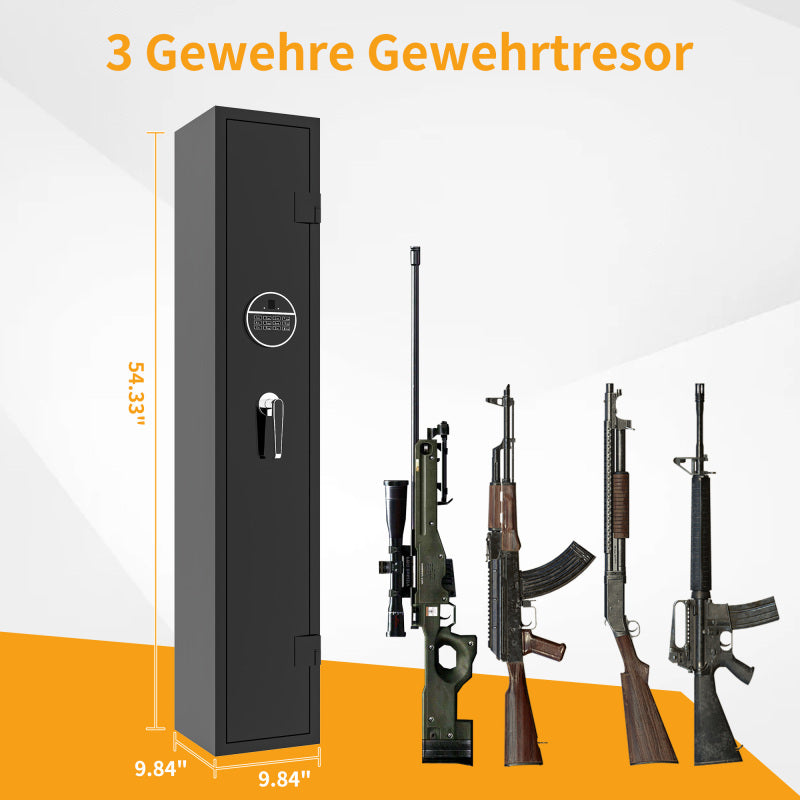 Gewehrschrank für 3 Langwaffen, Gewehrsafe für Gewehre und Pistolen, Schrotflinten-Safe, Schnellzugriff. Geeignet zur sicheren Aufbewahrung von Langwaffen und Schuss. H138 cm × B25 cm ×T25 cm