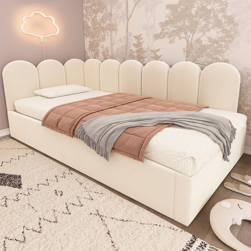 Polsterbett Daybett 90x200cm,Tagesbett Schlafsofa mit Ausziehbett 90x190cm, Kinderbett mit Lattenrost, Samt,Beige, ohne Matratze