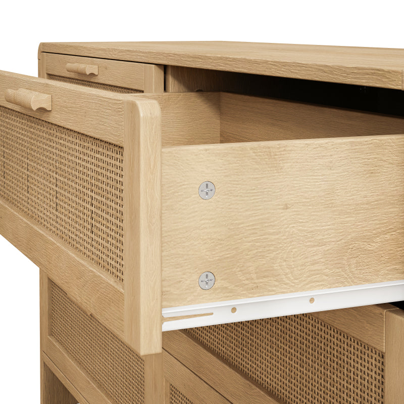 130CM Arc Shaped Corner Rattan Cabinet, 6-Drawers Rattan Storage Cabinet Rattan Drawer, for Living Room Bedroom,and Kitchen, Natural